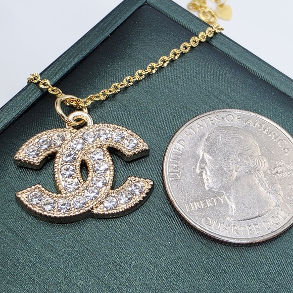 CHANEL Gold Necklace with Silver Crystal Accents. Silver S925 Solid SILVER CHAIN - Picture 1 of 3